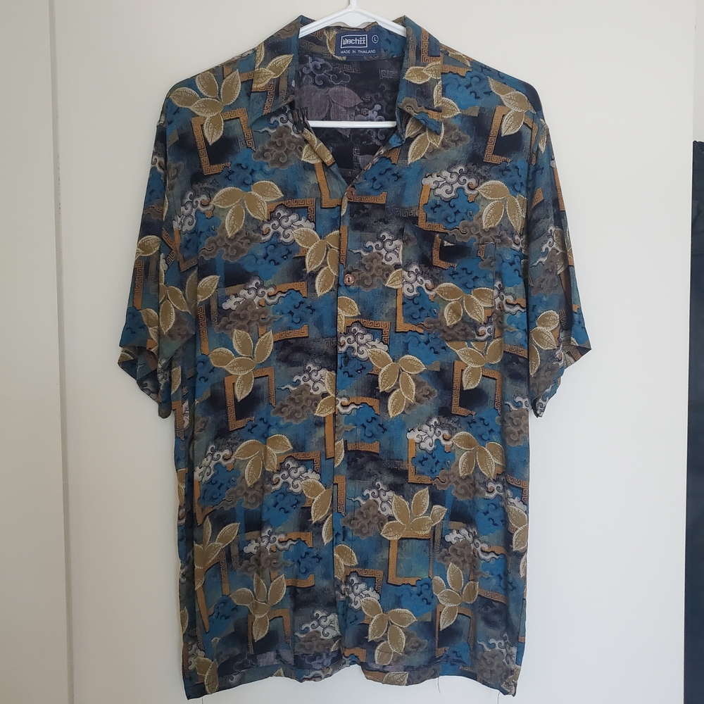 Blue and Goldish Brown Patterned Shirt